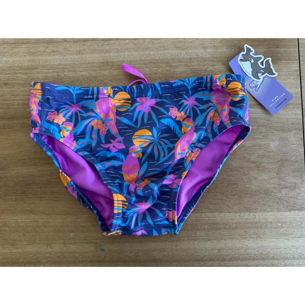 Speedo Endurance Vibe Collection Swim Briefs Size 30 Mens Tropical Parrot NEW
